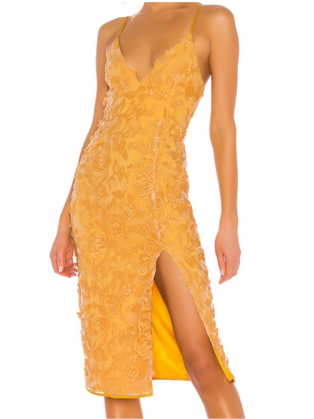 Lovers + Friends Saba Midi Dress Size Small Goldenrod Yellow Sleeveless Cocktail